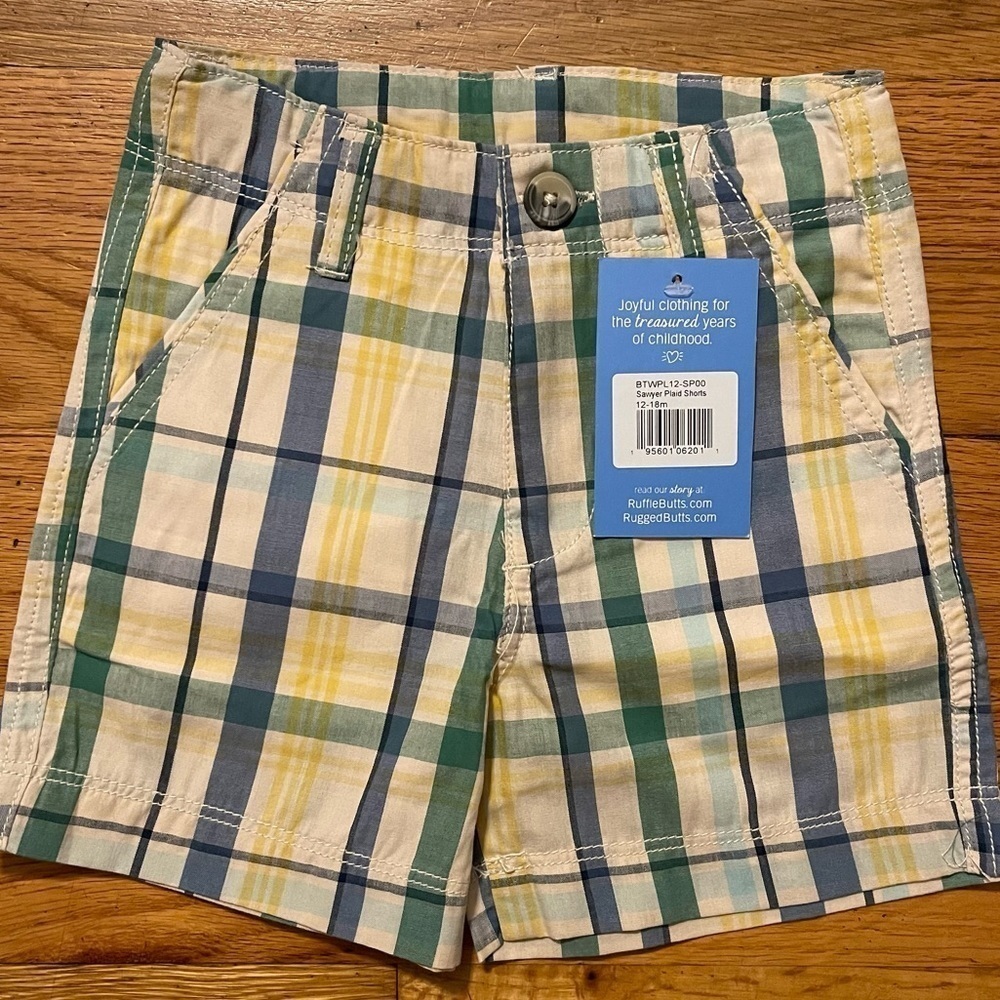 🆕 Rugged Butts | Yellow Sawyer Plaid Spring Shorts | 12-18 mo